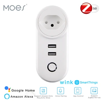 

CH ZigBee3.0 Dual USB Wireless Socket Plug SmartThings App Remote Control Echo Plus Voice Control Work with Alexa Google Home