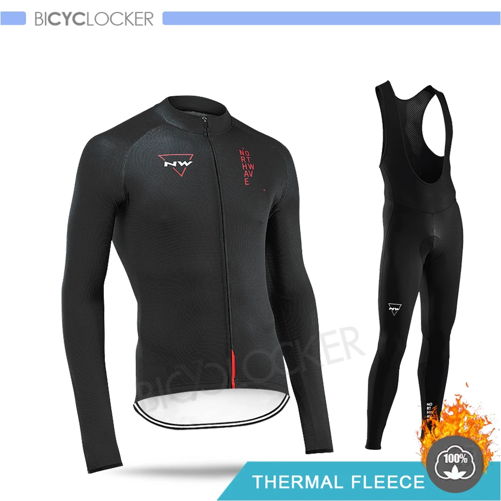 Bib Cycling Set Northwave Warm Winter Thermal Fleece Cycling Clothes NW Men's Jersey Suit Outdoor Riding Bike MTB Clothing Pants Triathlon - Цвет: Bib Cycling Set
