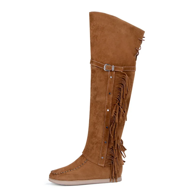 ADISPUTENT Retro Women Boots Classic Tassel Cowboy Boots Autumn Women High Heels Boots Platform Sexy Ladies Black Pumps Boot