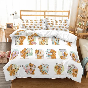

Letter Printing Microfiber Duvet Cover Sets Cartoon Bedding Sets AU/US/EU Size Bedroom Bed Linen Set 2/3pcs Animals Home Bedding