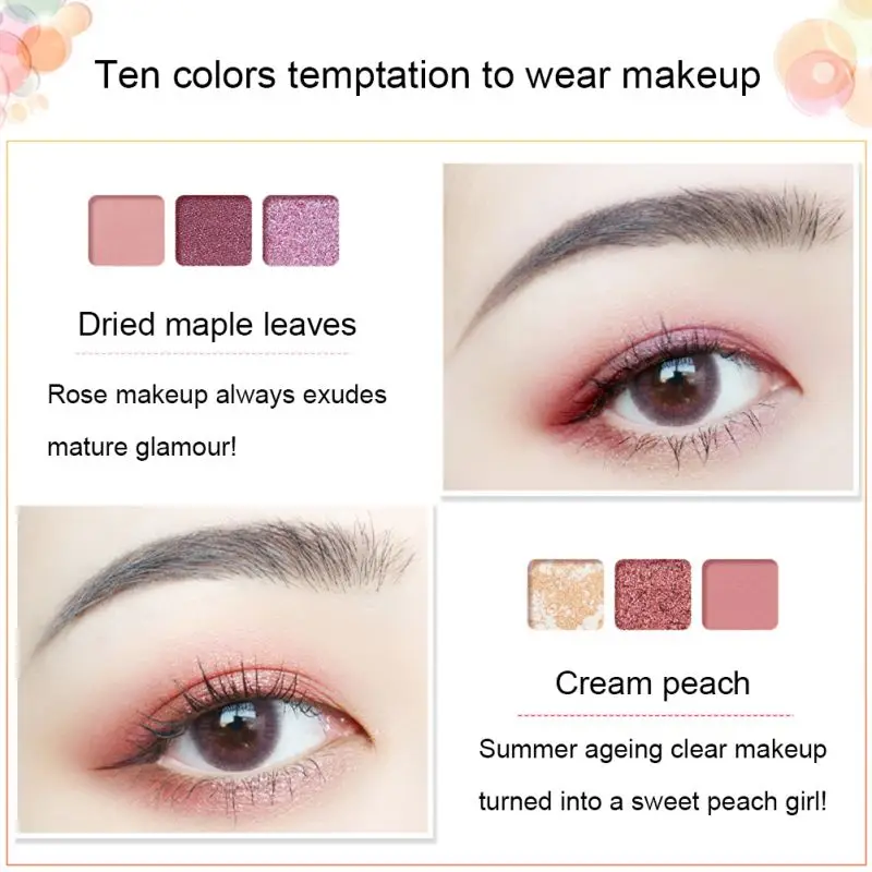 10 Colors Shimmer Matte Eyeshadow Palette Waterproof Smudge-proof Long Lasting Colorfast Eyeshadow
