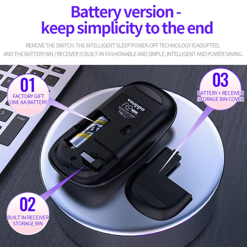 UTHAI DB60 wireless battery version mouse mute adjustable DPI1600 mouse intelligent sleep 2.4gHz long battery life