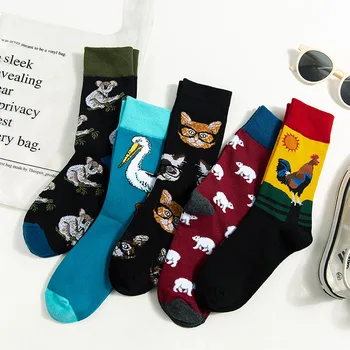 

Sock Men Spring and Autumn New Street Wild Sports Crew Socks with Cartoon Animal Tube Socks