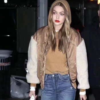 

Miguofan Vintage splice faux fur coats long sleeve women jackets Winter jacket coat female fur coats casual outerwear overcoat