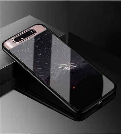 Чехол для samsung Galaxy A80, чехол из закаленного стекла с изображением животных и цветов, стеклянный чехол для samsung A80 A 80, силиконовый бампер - Цвет: Золотой