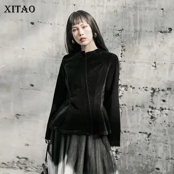 

XITAO Women Fashion Jacket 2020 Spring Full Sleeve Black O Neck Goddess Fan Casual Loose Minority Style Pleated Coat DMY3275