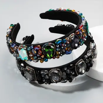 

Bohemian Baroque Jewelry Headband Colored Rhinestone Diamond Bead Wide Hair Hoop 40JF