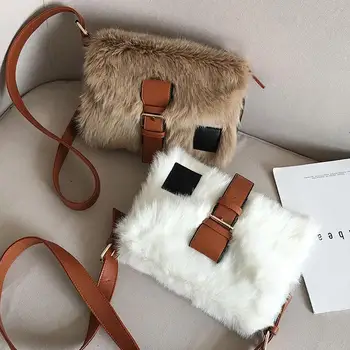 

Plush Autumn Winter Wide Crossbody Bag Women Large Bag Korean Style of Large Capacity One Shoulder Fur Bag
