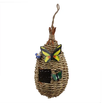 

Hand Woven Basket Small Tree Hanging Birdhouses Nesting House Nest Bird Hideaway Cage for Home Office Garden Decoration