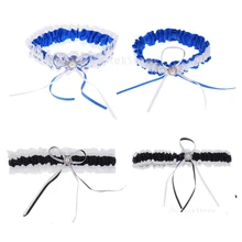 Свадебная белая кружевная жемчужная Атласная подвязка с перламутровыми лентами и бантом, свадебные аксессуары для свадебной вечеринки и выпускного вечера для девочек