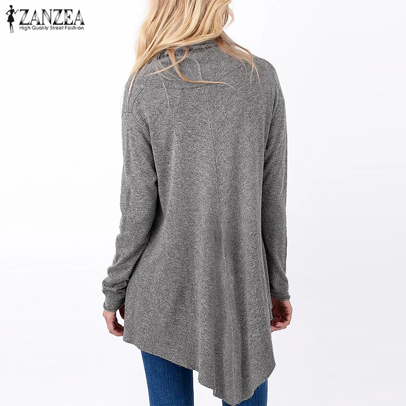 ZANZEA, женская блуза с длинным рукавом, Женская Повседневная однотонная водолазка, рубашка, осень, ассиметричные пуловеры с подолом, топы, блузы, сорочка