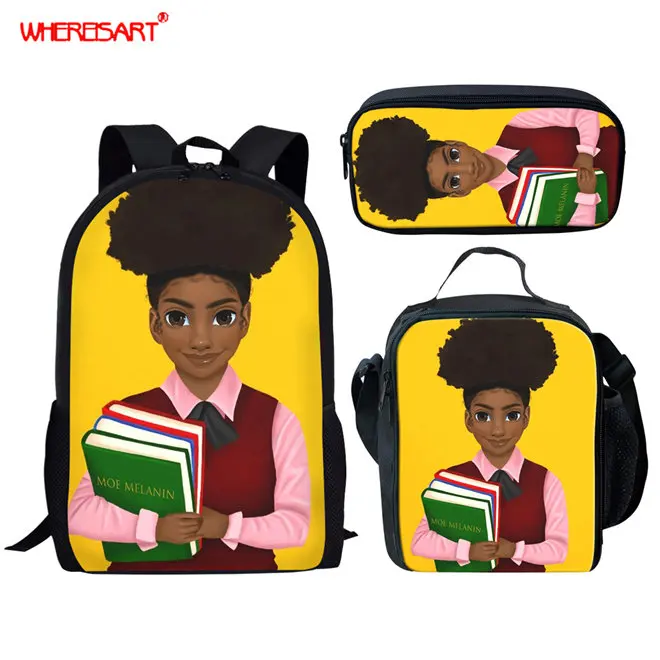 WHEREISART Melanin Poppin черные школьные сумки для девочек-подростков школьный рюкзак в африканском стиле - Цвет: YQ4048CGK