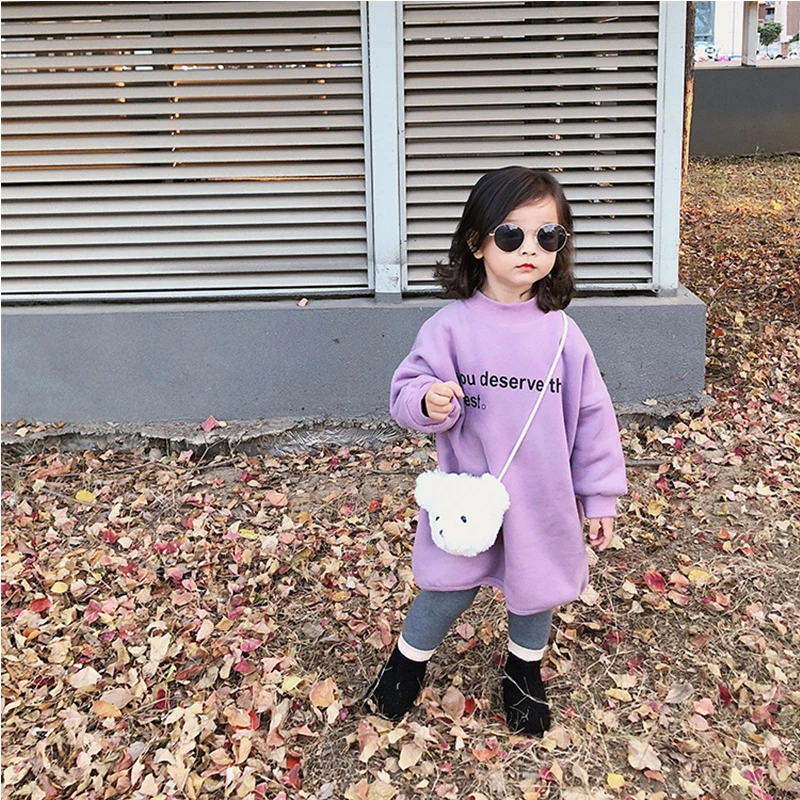 Purple Детский свитер; сезон осень-зима; теплые плотные толстовки с длинными рукавами для девочек; Детские повседневные хлопковые толстовки с буквенным принтом; свободная одежда - Цвет: Purple