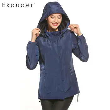 

Ekouaer Women Spring Jackets Turtleneck Zip-Up Outdoor Coat Hooded Lightweight Jacket Plus Size Overcoats