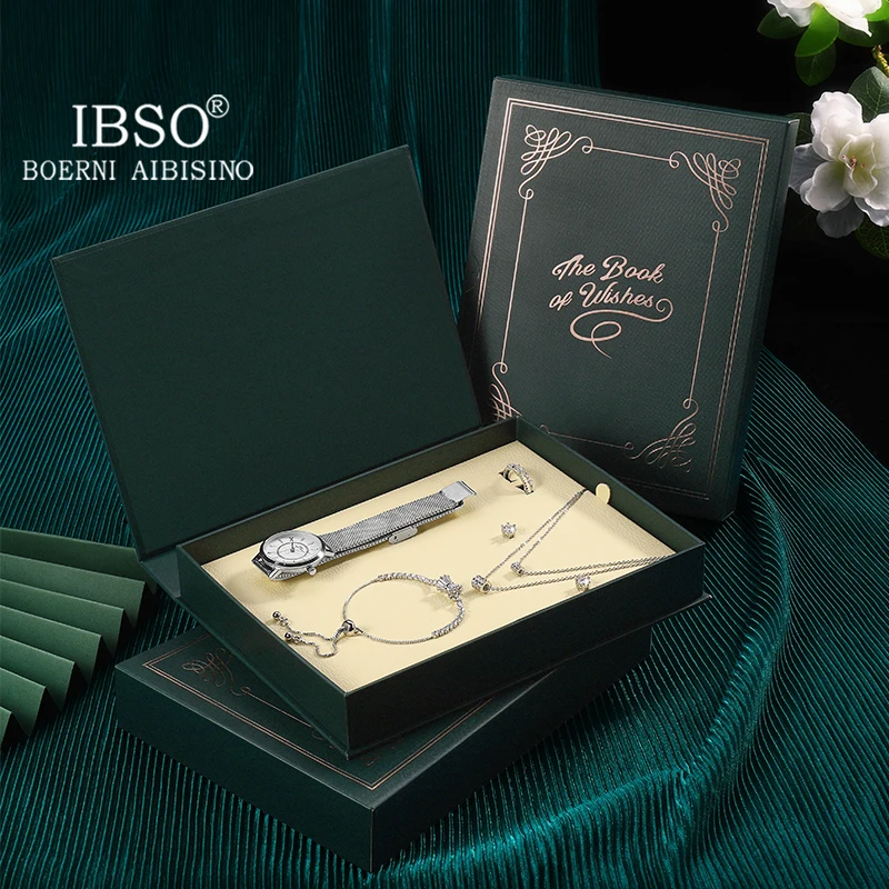 IBSO Silver Retro Watch Set Gift For Women Brand New United Copper Jewelry Japanese Movement Water Resistant Watch Ladies 2021