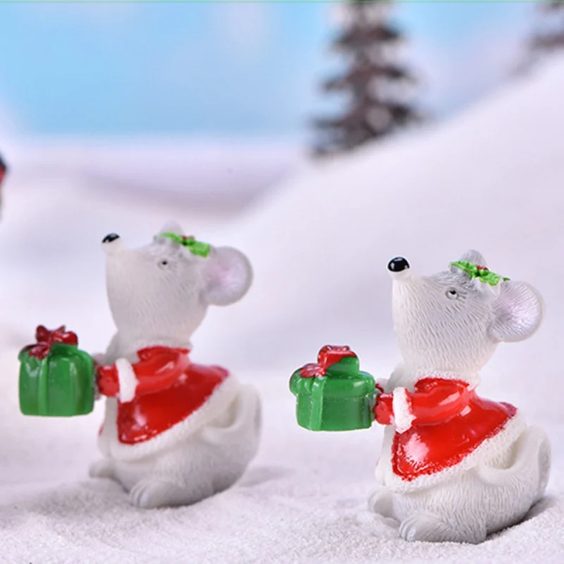 4Pcs Cute New year Christmas Snow Rat Little Mouse Gift Small Statue Figurine Ornament Miniatures Home Decoration Children Toy