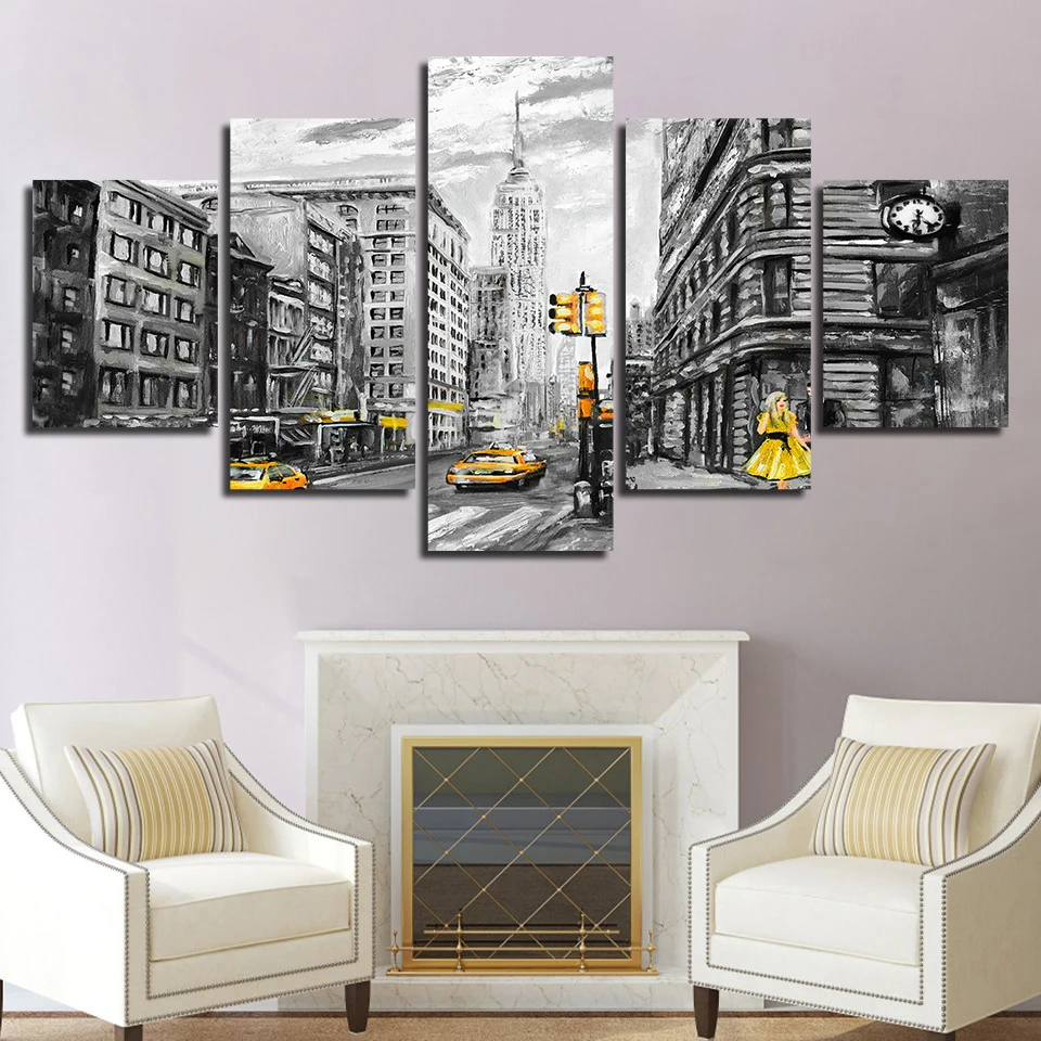 Печать на холсте плакат Wall Art абстрактные картины 5 шт. New York City уличный желтое