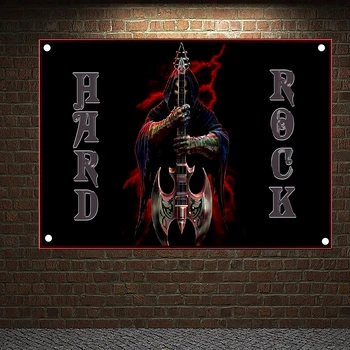 

Metal Music Stickers Rock Band Poster Four Holes Banners Wall Flags Tapestry Cloth Art Bar Cafe Hotel Theme Background Decor 3