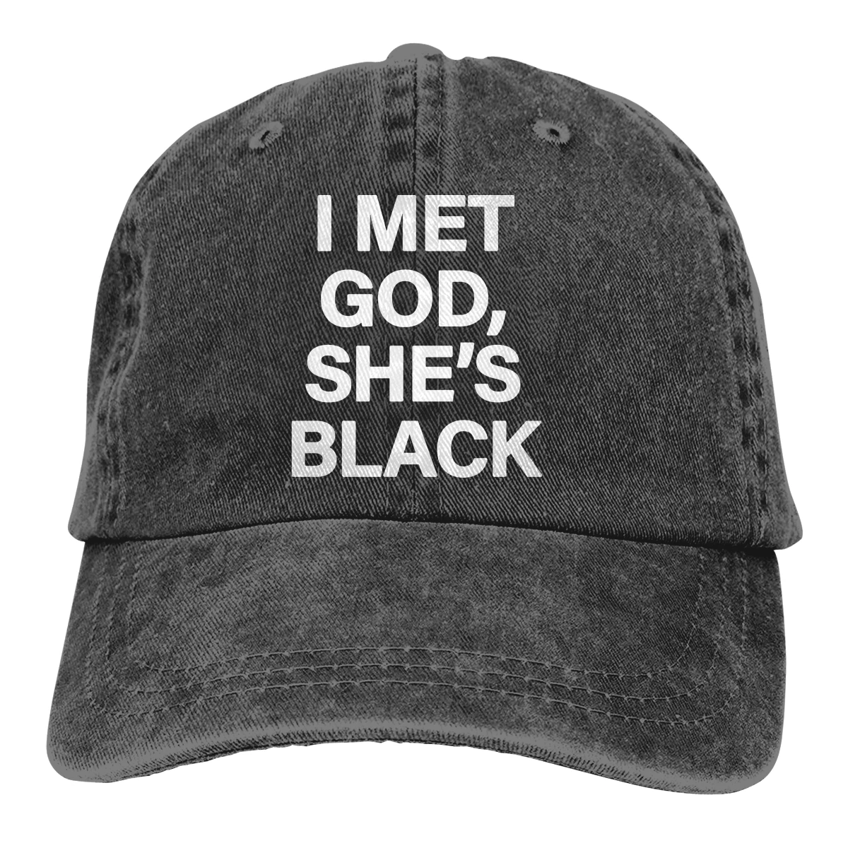 I Met God She's Black Casquette черные унисекс Мужские Женские джинсовые бейсболка с ремешком кепки Регулируемая шляпа для гольфа папа
