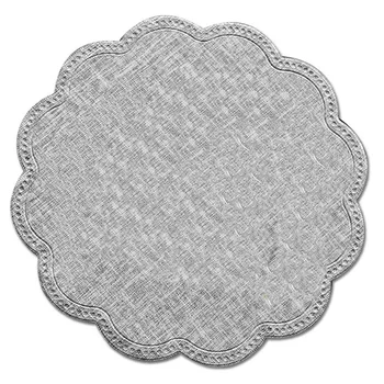 

Waterproof and Oil-Proof Solid Color Lace Table Mat Round PU Western Food Mat Home Insulation Decorative Coasters Set of 6 Piece