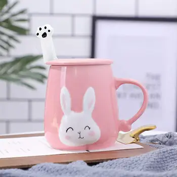 

Creative color rabbit heat-resistant Mug cartoon with lid 450ml cup kitten coffee ceramic mugs children cup office Drinkware