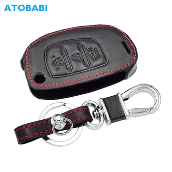 

Leather Car Key Case For Hyundai New Version IX35 Mistra Folding Remote Fob Shell Cover Keychain Protector Bag Auto Accessories