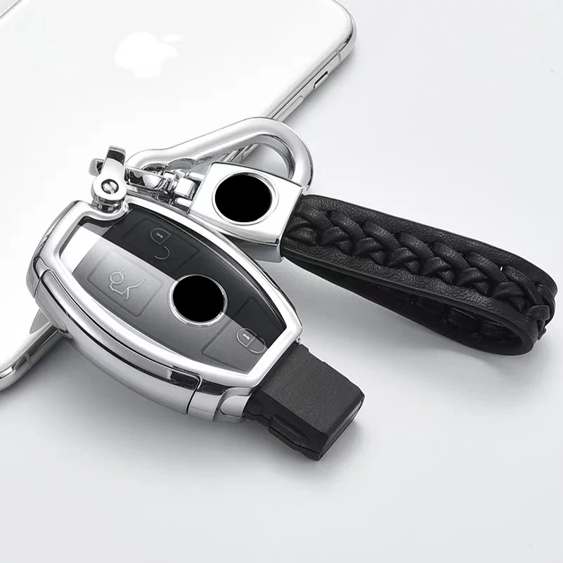 1Pcs Car TPU Remote Smart Key Cover Fob Case with Keychain Keyring Fit For Mercedes Benz CLA GLK C180 C200 - Название цвета: Silver