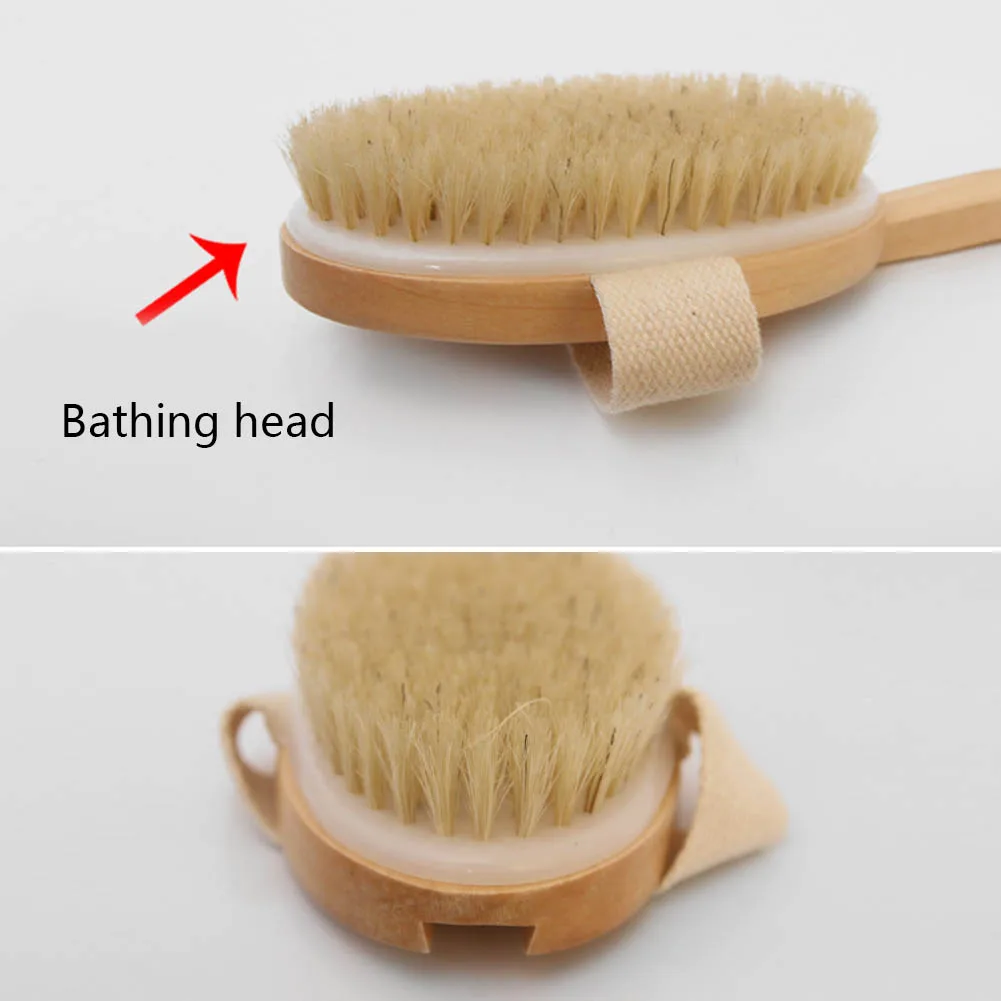 Natural Bristle Bath Brush Long Handle Wooden Bristles Soft Hair Rub Back Shower Brush Remove Horny Massage Brush Lotus Wood