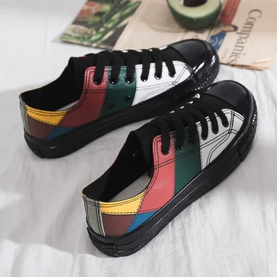 Zapatos De Mujer, Размеры 35-40, Женская парусиновая обувь, смешанные цвета, низкие кроссовки, обувь для школьников на каждый день, весна, Новинка - Цвет: Черный