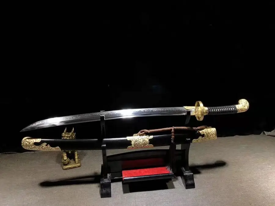 Handmade Chinese Wushu Sword Sharp T10 Clay Tempered Steel KungFu Dao Ebano Handle Sheath Saber Full Tang
