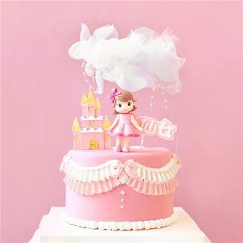 

Pink Girl Castle Bow little Princess Girl's Happy Birthday Cake Topper Kid Party Supplies Pink Love Gifts
