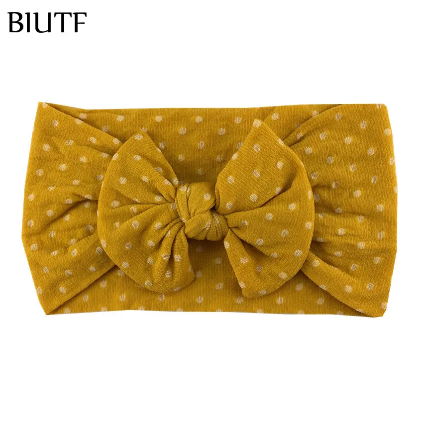 20pcs/lot DIY Hair Accessories Wide Soft Polka Dot Elastic Nylon Headband with Hair Bow Skin-friendly Headdress HB107