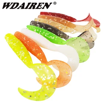 SUPER DEAL ❤️ 5Pcs Jig Wobblers soft Fishing Lures 60mm 1.8g Worm Spiral tail salt Smell Silicone Bait Aritificial Carp Bass Pike Lure Tackle - discount item 40% OFF Sports & Entertainment