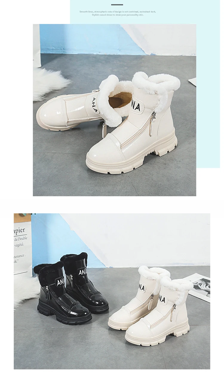 Winter Sneakers Warm Fur Shoes Woman Black White Sneakers Zipper Winter Boots Lady Casual Shoes High Top Sneakers Platform