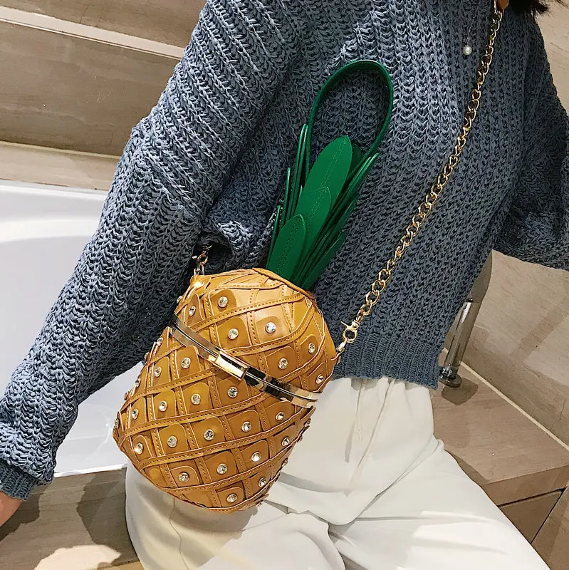 Kukoo Girl Leather Cross Body Bag Pineapple Shaped Creative Single Shoulder Bag Fashion Bag