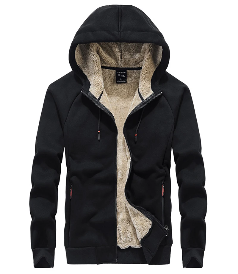 Толстовки мужские s 6XL 7XL 8XL зимние Утепленные флисовые уличные толстовки в стиле хип-хоп толстовка мужские однотонные пальто Sudadera Hombre - Цвет: black