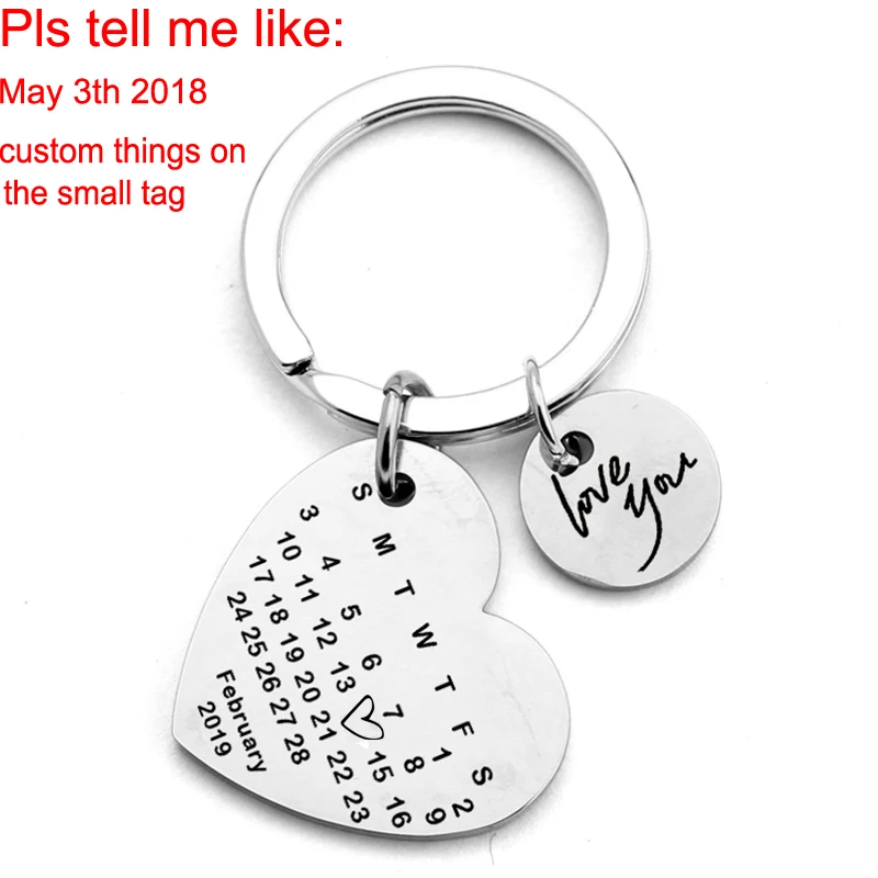 

2019 Accessories Personality Heart Love You Customized Calendar Couples Anniversary Souvenir Present Lovers Gift Keychain Keytag