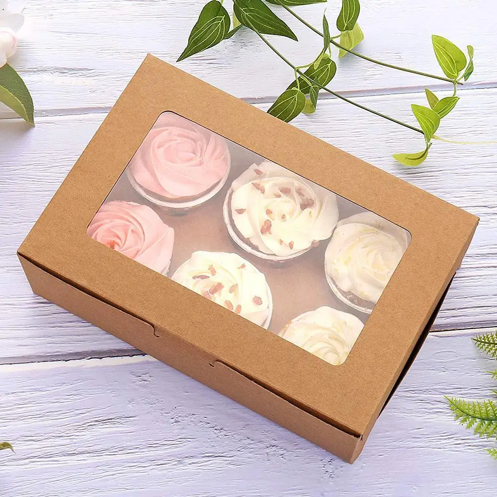 

2/4/6 Holes Cupcake Packing Box Muffin Box Biscuit Packaging Chocolate Box Paper Tools Box Baking Pastry Kraft Cake M0A6