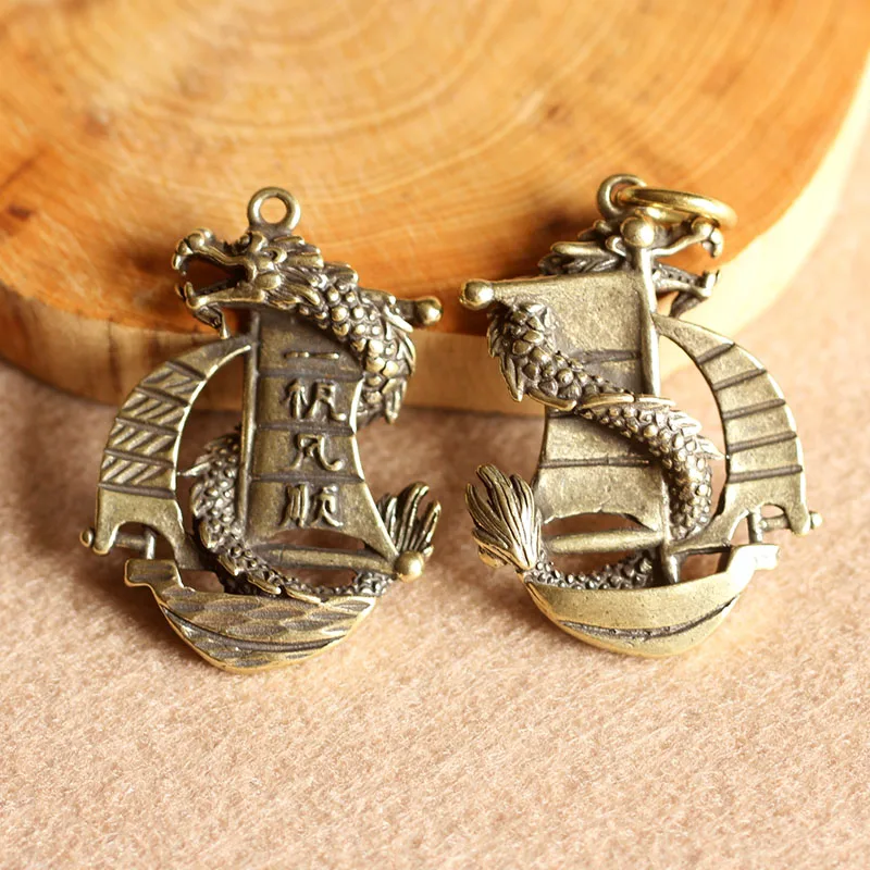 Brass Dragon Boat Keyrings (10)