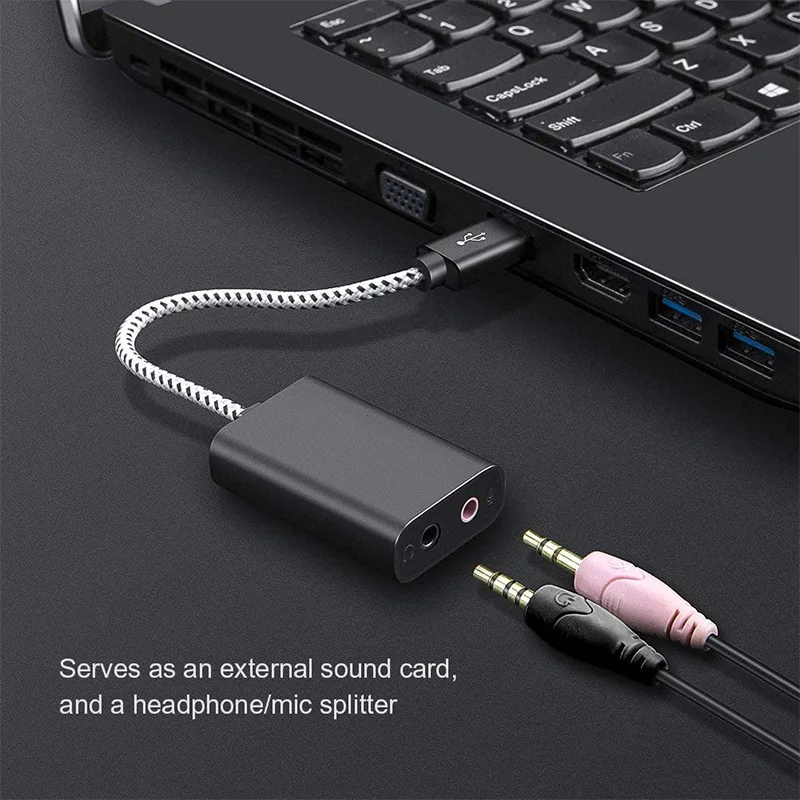 USB o Adapter External Sound Card with 3 5mm Headphone and Microphone Jack Compatible for Windows Mac Mac OS PS4