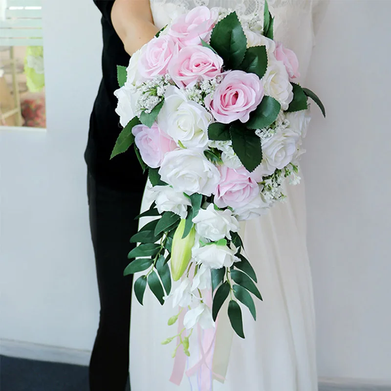 Fake Flowers Bouquet Artificial Burgundy White Purple Bouquets Of Flowers For Brides Rose Wedding Flowers Bridal Bouquets