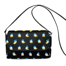 Fashion Cartoon Donald Duck Shoulder Messenger Bag Small Black Sling Bag Women Ladies PU Leather Crossbody Bags Purse Wallet