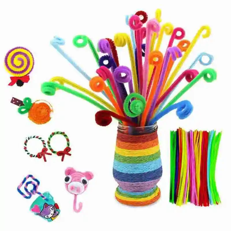 Bricolage Montessori artisanat matériel Kit créatif 100 pièces multicolore en peluche bâtons + 10 pièces moelleux pompons + 10 pièces yeux enfants jouet éducatif