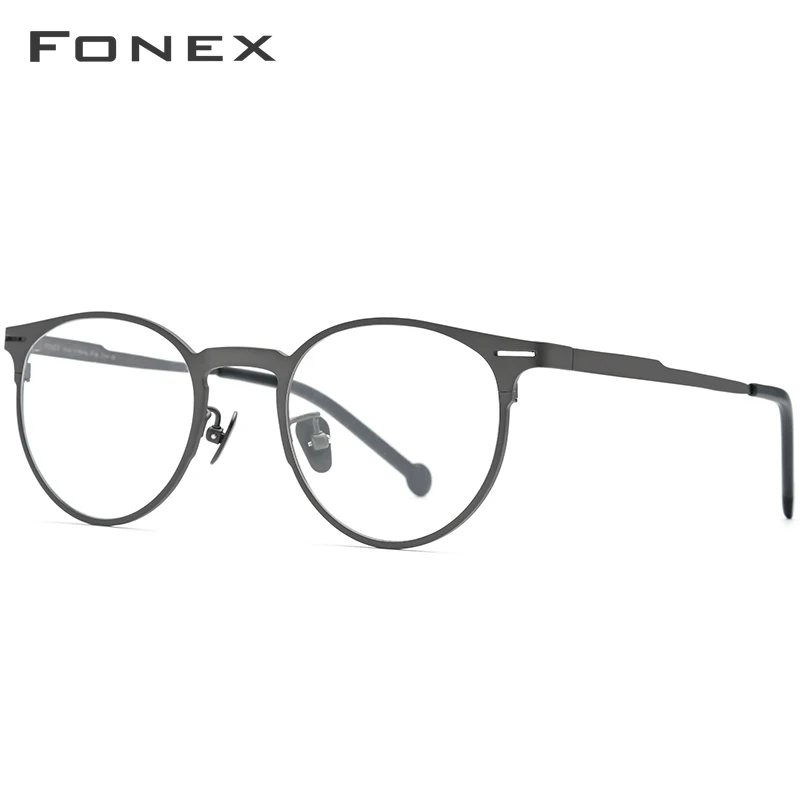 FONEX, оправа для очков из чистого титана, для мужчин, ретро стиль, круглые очки, для женщин, по рецепту, оптическая близорукость, корейские очки, 8510 - Frame Color: Gray