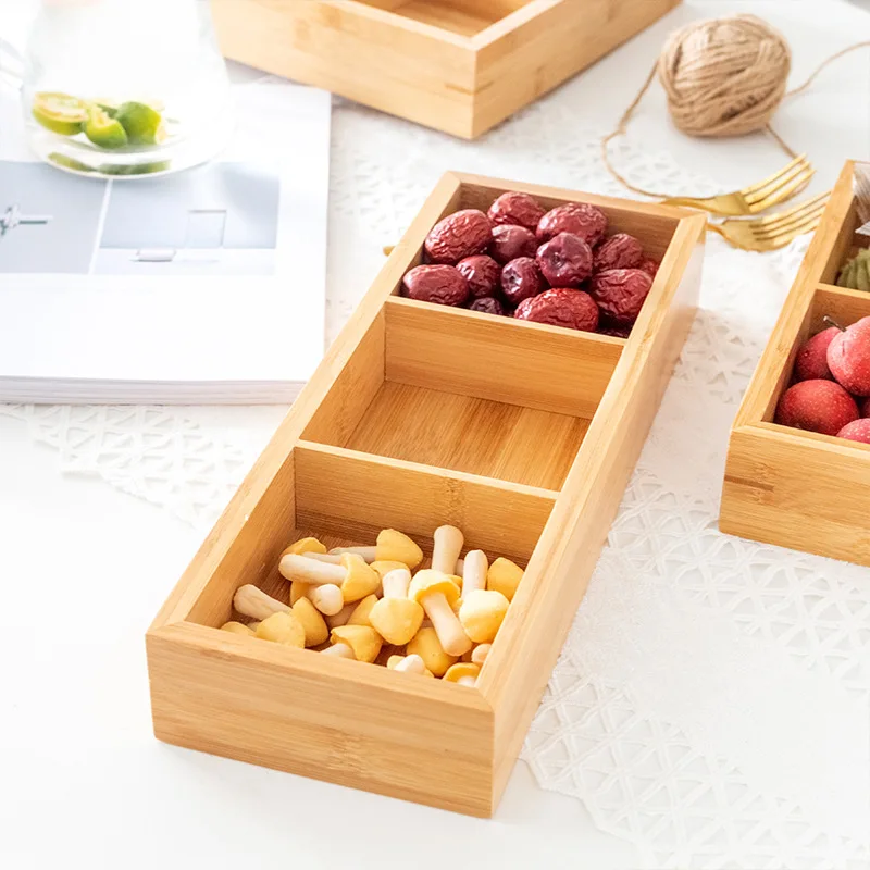 Bamboo Wood Creative Dried Fruit Box 2/3/4/6/9 Grids Nut Candy Container Divided Snack Dried Fruit Tray