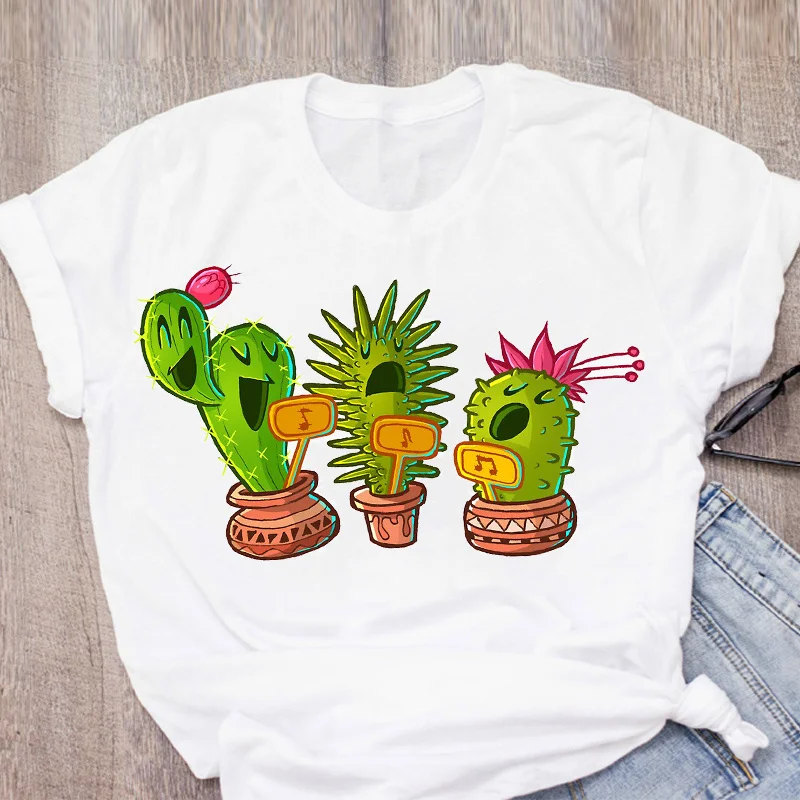 Tanie Kobiety kaktus moda zabawny nadruk moda z krótkim rękawem lato topy damskie sklep