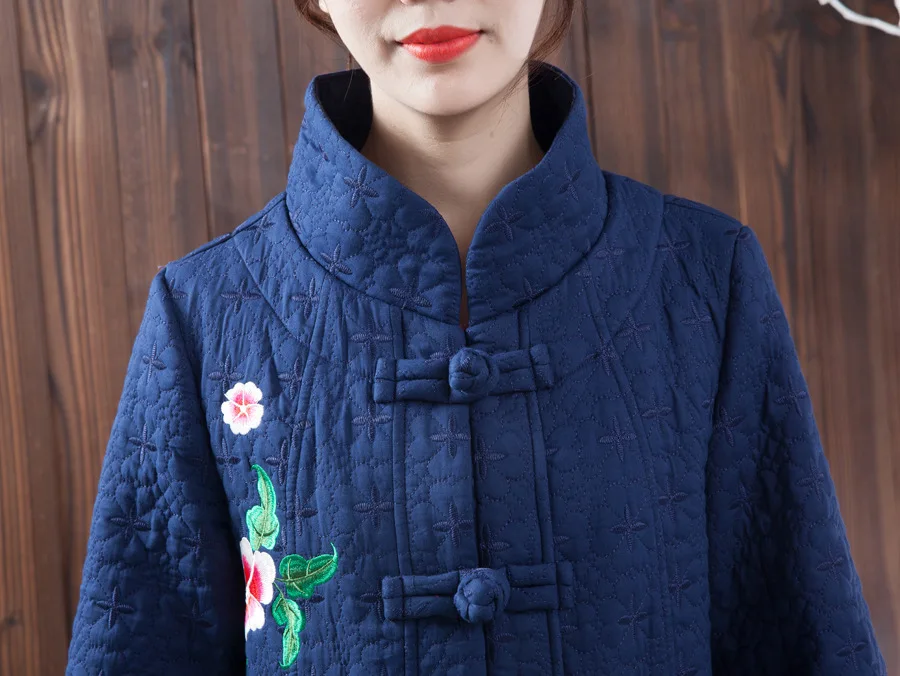 

Su Yi Embroidered 17 Autumn And Winter New Style Origional Ethnic-Style Robes Embroidery Cotton-padded Clothes Exta-long Chinese