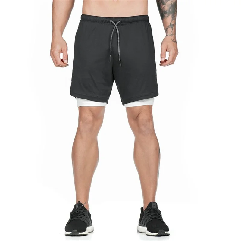 Мужские джоггеры, двухслойные шорты, потайные карманы, повседневные спортивные шорты, встроенные скрытые карманы, на молнии, карманы для фитнеса