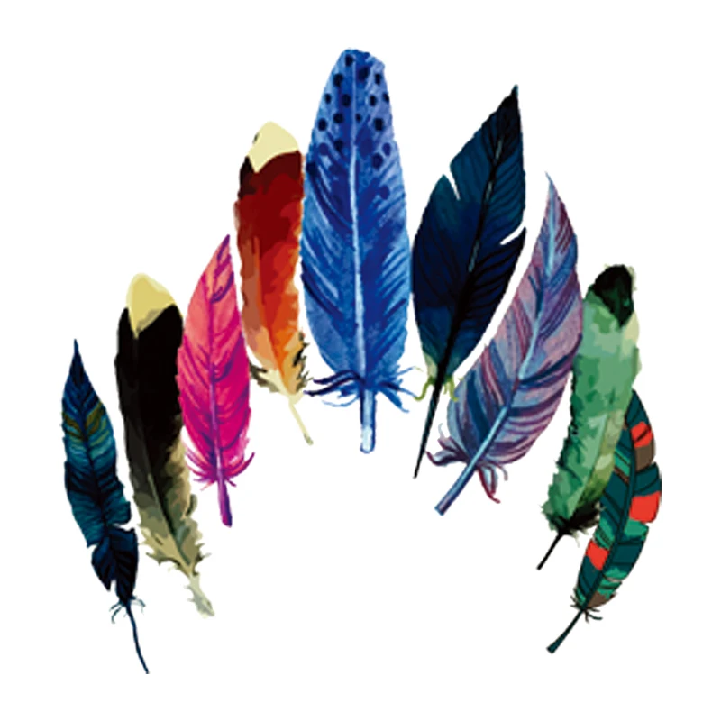 NEW Nine pieces Colorful Feather Patches For Kids T-shirt Stickers Diy Game Iron On Patch Heat Transfer Washable Patches r939 1pcs sun and moon stickers iron on patches for backpack handbag sew on patches for t shirt jacket backpack diy patch