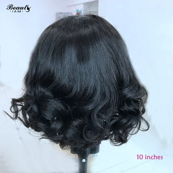 

Black Loose Wave 4x4 Closure Human Hair Wigs With Bangs For Women 150Density Bleached Knot Virgin Wig Pre Plucked With Baby Hair
